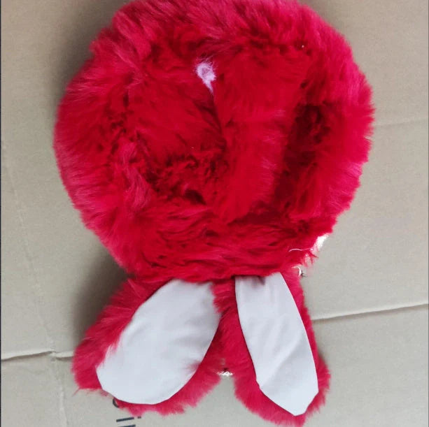 Trendy faux fur rabbit ear messenger bag in various colors including black, grey, pink, white, red, purple, and dark pink