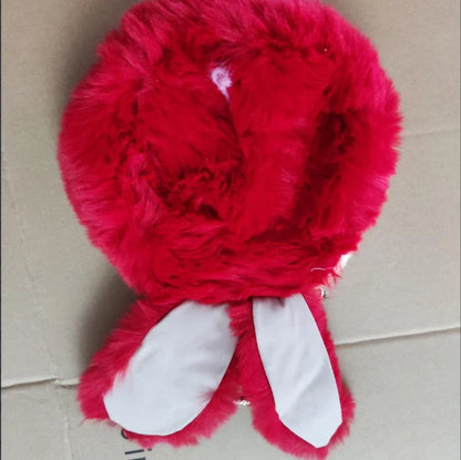 Trendy faux fur rabbit ear messenger bag in various colors including black, grey, pink, white, red, purple, and dark pink
