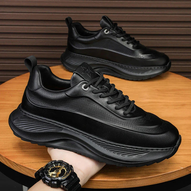 Men's Stylish Thick-Sole Athletic Sneakers in Black, Beige, and Beige Black Colors