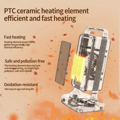 Black PTC ceramic desktop air heater with adjustable power control and compact design for rooms up to 20 square metres