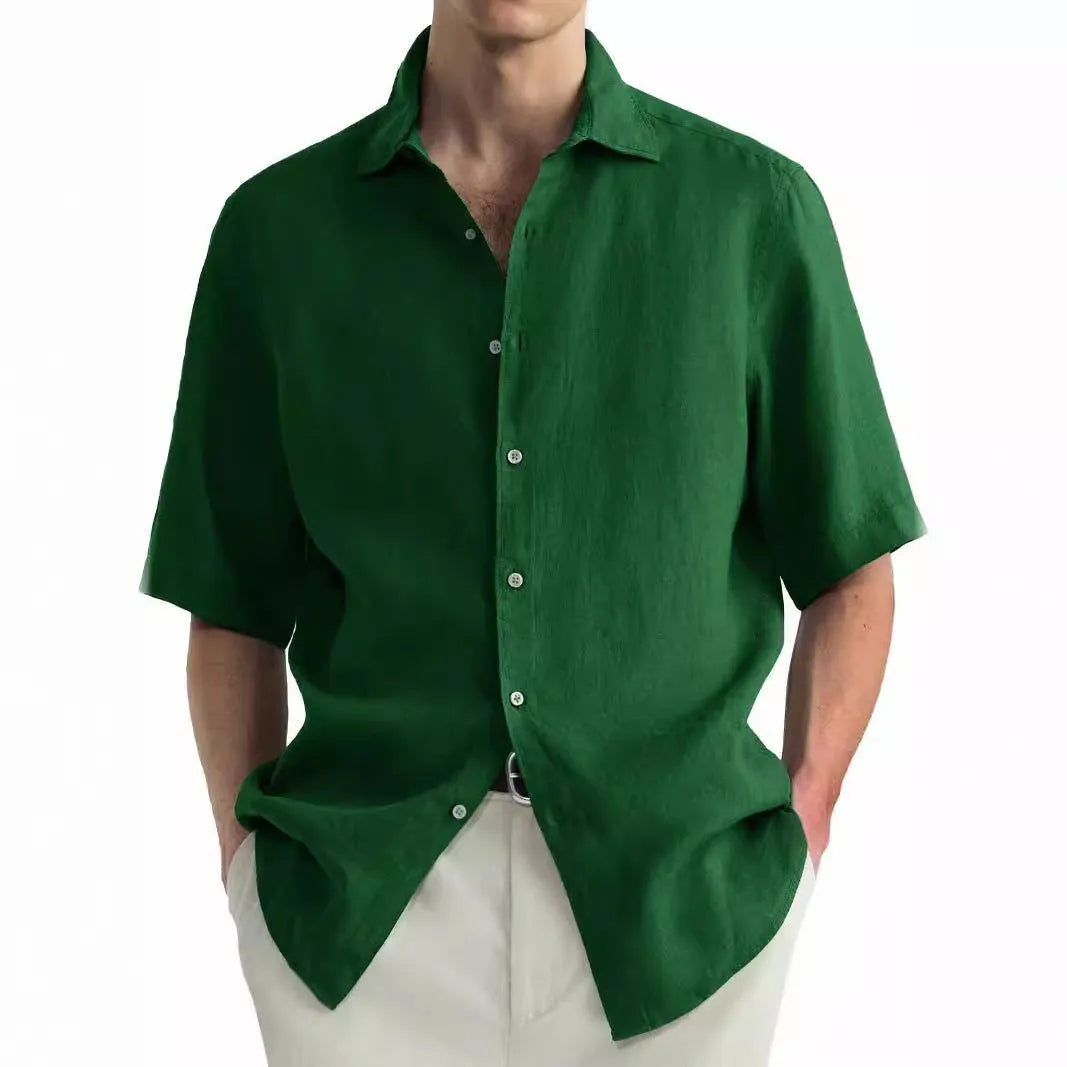 Men's green washed cotton cardigan shirt with regular fit and pure cotton fabric