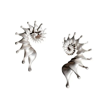 Conch three-dimensional matte stud earrings with irregular shape and electroplated alloy construction