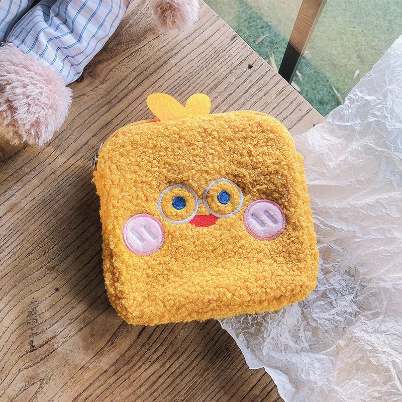 Sanitary napkin storage bag 13x13x1.5cm plush aunt bag in non-woven fabric and flannel with colour options