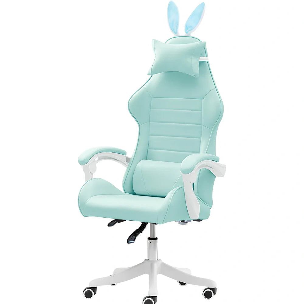 Adjustable height computer gaming chair with swivel base in green lace pattern