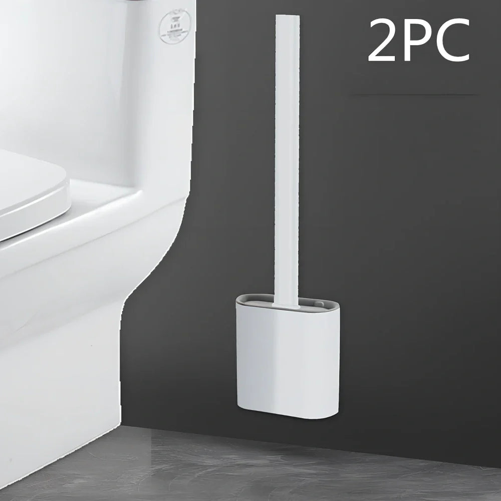 Wall-mounted soft toilet brush with silicone bristles and cover in midnight green colour