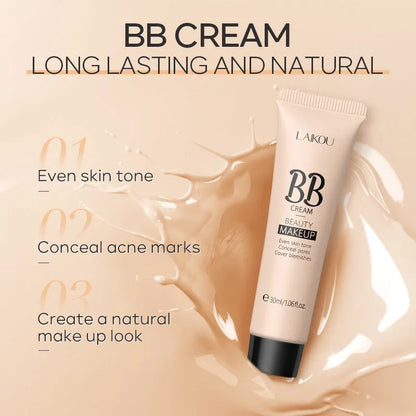 30ml tube of natural BB cream showing nine available shade colours from light to dark