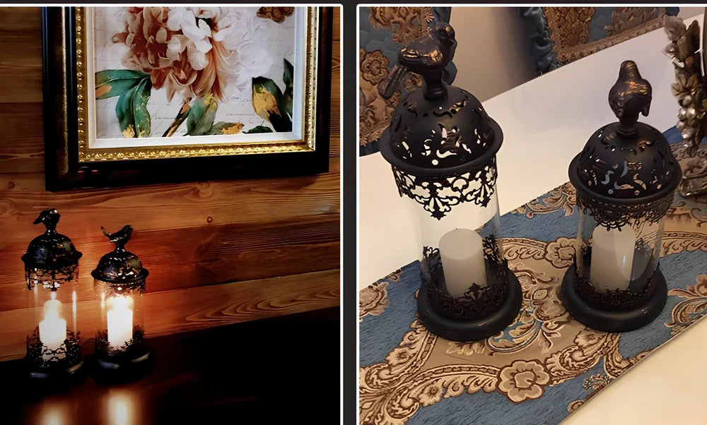 Iron baking paint candle holder in black 14x35cm size for home festive decoration