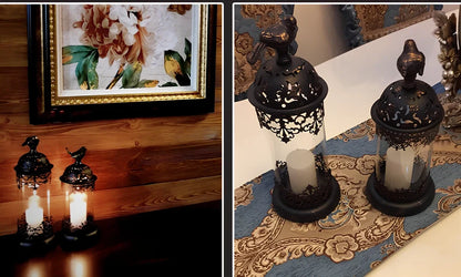 Iron baking paint candle holder in black 14x35cm size for home festive decoration