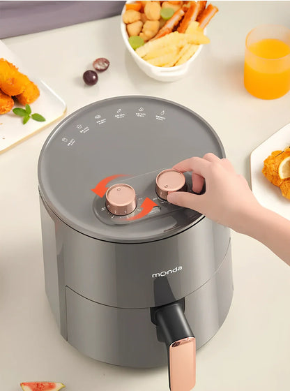 Automatic air fryer in light luxury gray with double knob controls and 4.5L cooking capacity