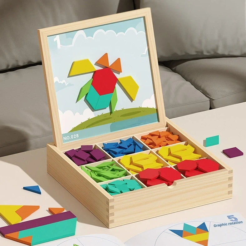Wooden magnetic jigsaw puzzle with double-sided drawing board for children aged 4-6 years