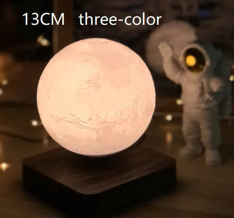 Magnetic levitation moon lamp with 14cm 3D printed moon floating 15mm above a wooden base, touch switch night light