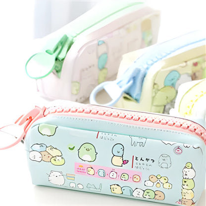 Leather pencil case, 22cm x 9.5cm x 7cm, zip closure, animal and fruit patterns, 18 colours