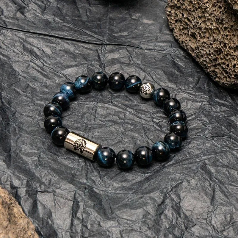 Black and white Qiankun bodhi seed ethnic bracelet with geometric shapes on wrist