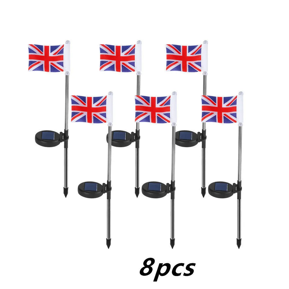 Solar LED flag light for garden decoration with American flag design on waterproof fabric