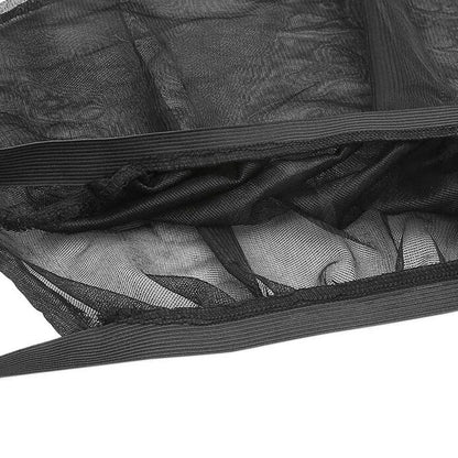 Stretch-fit mesh sunshades installed on a car's front and rear side windows for sun and insect protection.