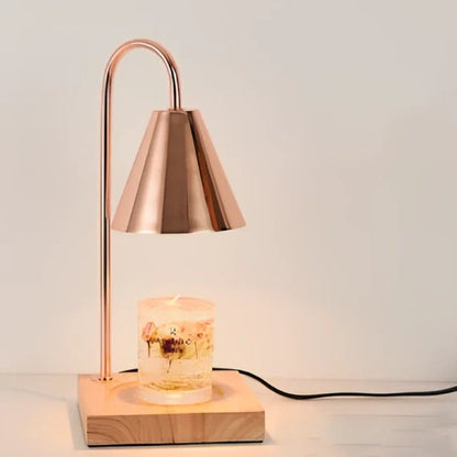 Log aromatherapy melting wax lamp measuring 37cm tall with natural wood base and white lampshade