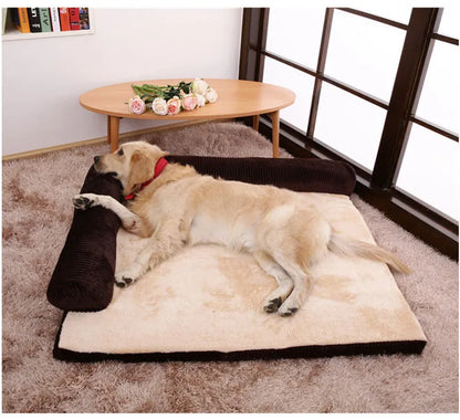 Corduroy pet sofa bed in red colour with high-density sponge padding and non-slip base