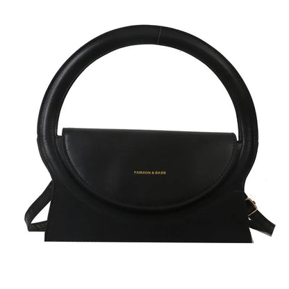 Simple square messenger bag in PU leather with a shoulder strap, shown in various colours.