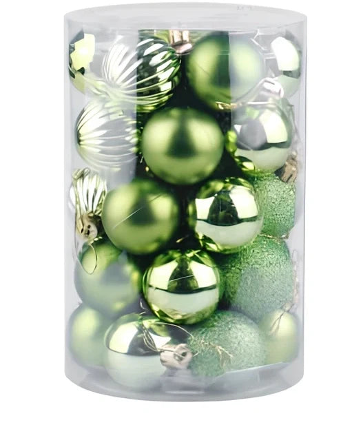 34 Christmas tree ball ornaments in assorted colours with 6cm diameter plastic construction