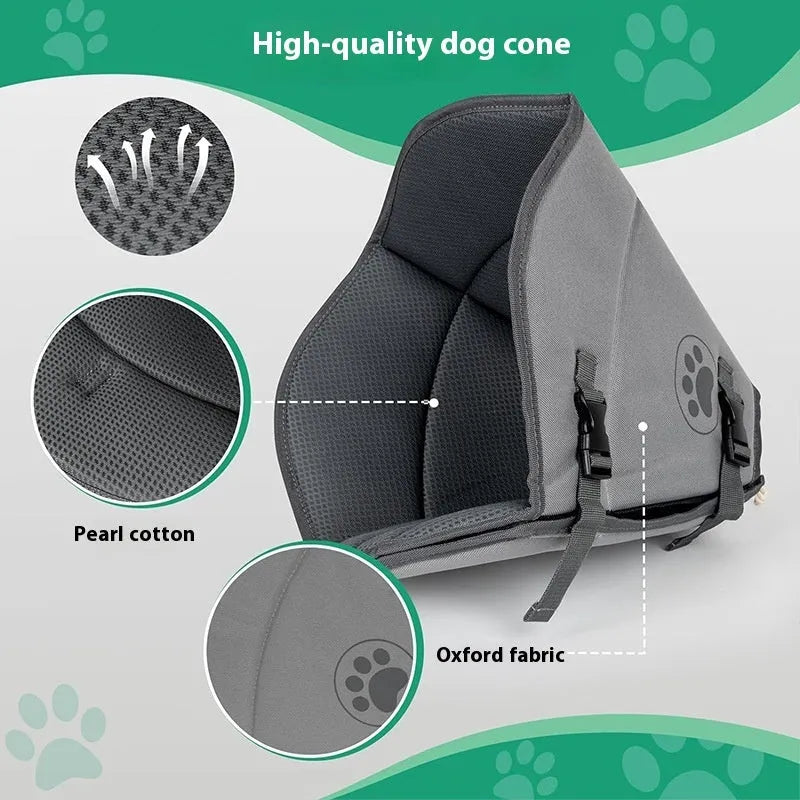 Adjustable pet sterilization collar ring in polyester, showing L, M, XL sizing options for wound protection