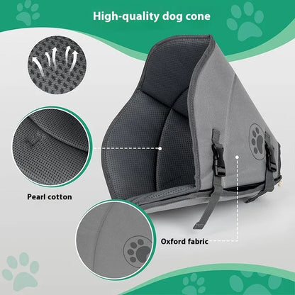 Adjustable pet sterilization collar ring in polyester, showing L, M, XL sizing options for wound protection