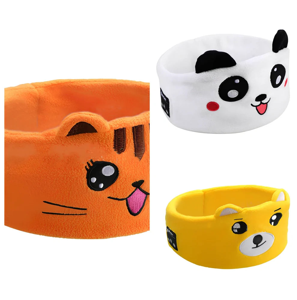 Bluetooth animal headband sleep mask with dinosaur hood showing integrated speakers and wireless design