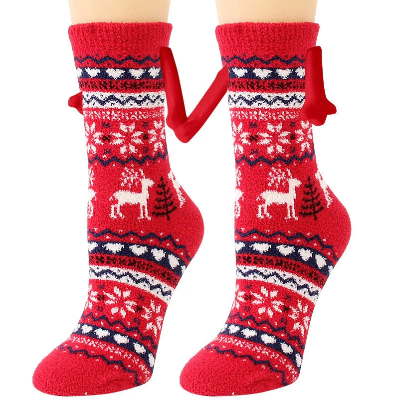 Christmas couple socks with magnetic connection feature and 3D animal patterns