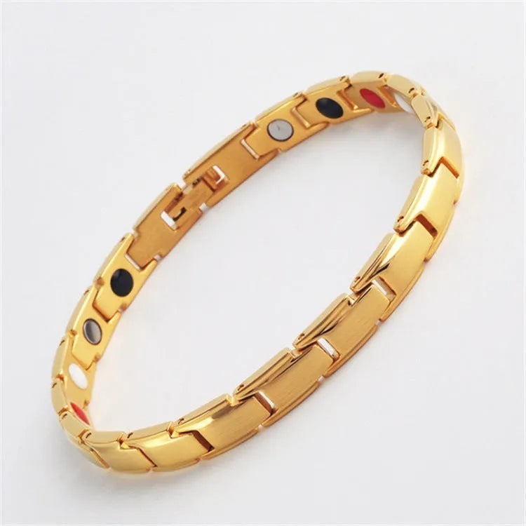 Metal rhombus therapy bracelet in black, bronze, gold, or silver, available as single or multi-pack for arthritis and slimming support.