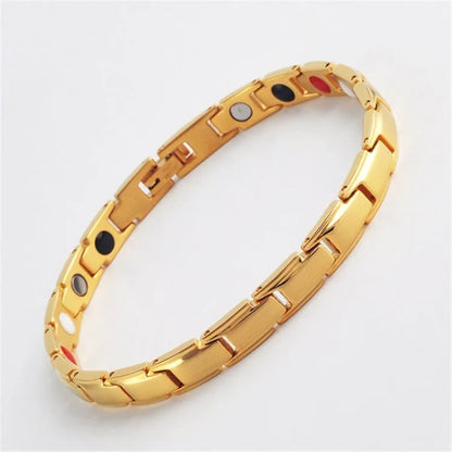 Metal rhombus therapy bracelet in black, bronze, gold, or silver, available as single or multi-pack for arthritis and slimming support.