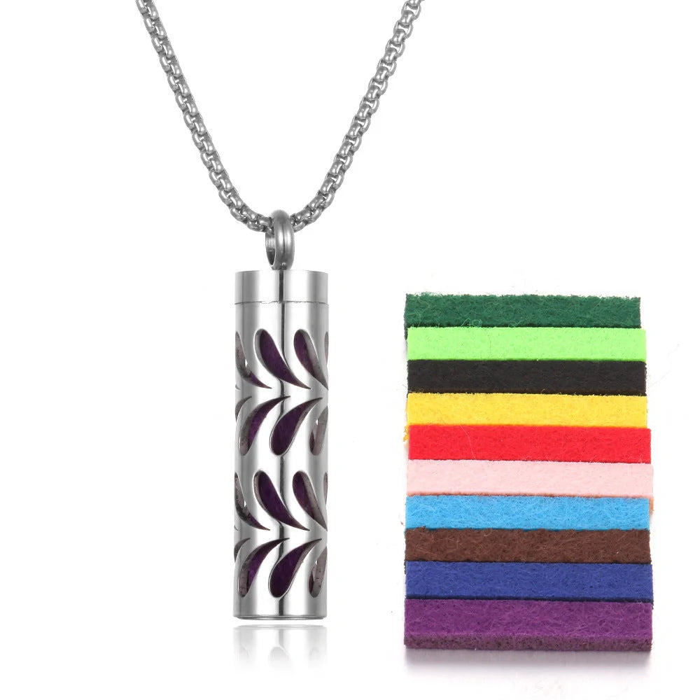 Titanium steel aromatherapy pendant with essential oil diffuser in various color options