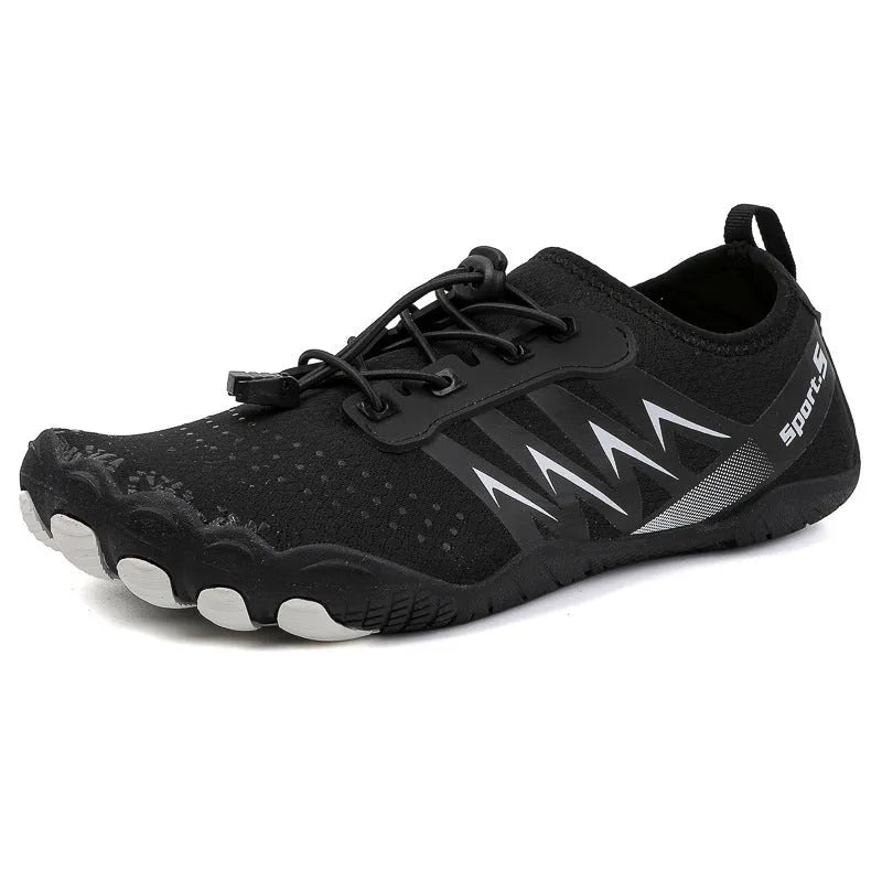 Quick-drying river tracing shoes for hiking and running with breathable mesh upper, natural rubber outsole, casual style, low top design, available in black, pink, grey, or apricot colour