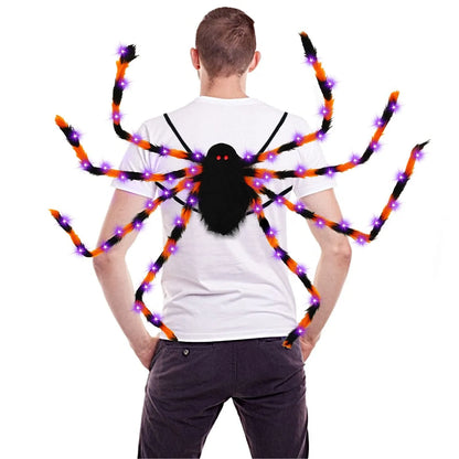 Halloween spider backpack with LED lights in plush material, available in multiple sizes and colours