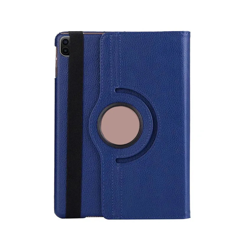 Imitation leather rotating clamshell sleeve case for iPad tablets in multiple colours.