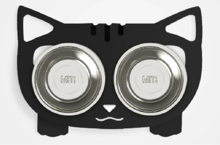 Elevated anti-spill pet food and water bowls in various color options, featuring a sleek and inclined design to prevent spills and keep meals fresh.