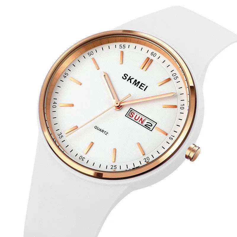 Silicone quartz watch for female students with 42mm dial in six colour options.