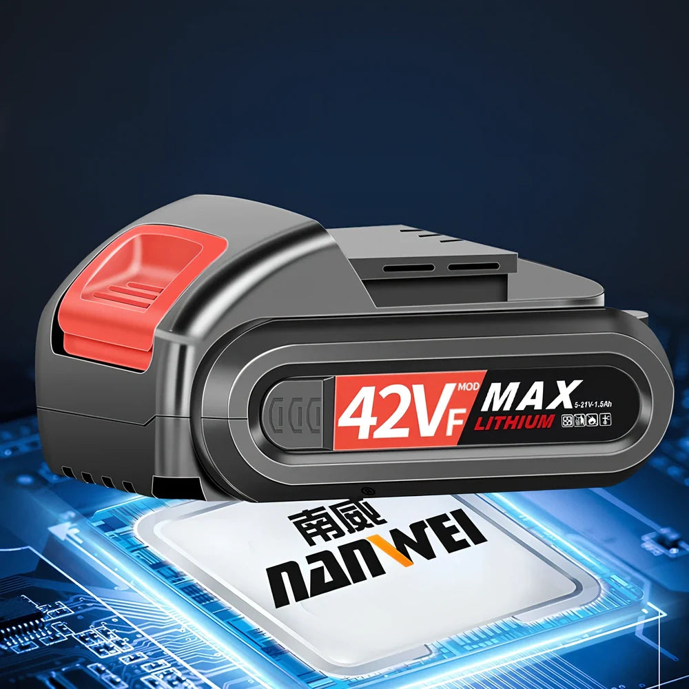 Rechargeable lithium electric drill with pistol grip and 10mm chuck, showing 20cm by 25cm dimensions