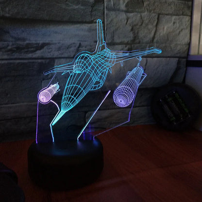 F-16 fighter jet 3D lamp with coloured LED illumination and touch control base