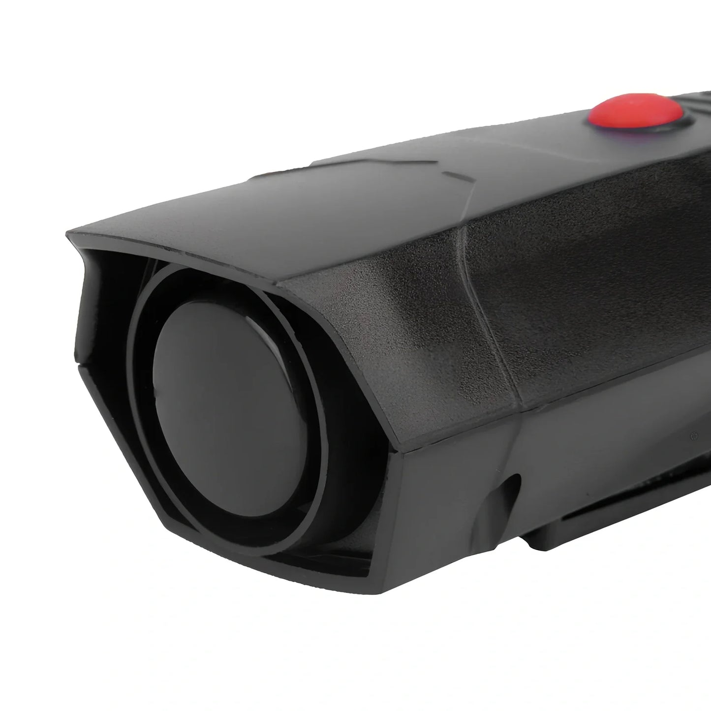 Black bicycle electronic horn measuring 94mm mounted on handlebar