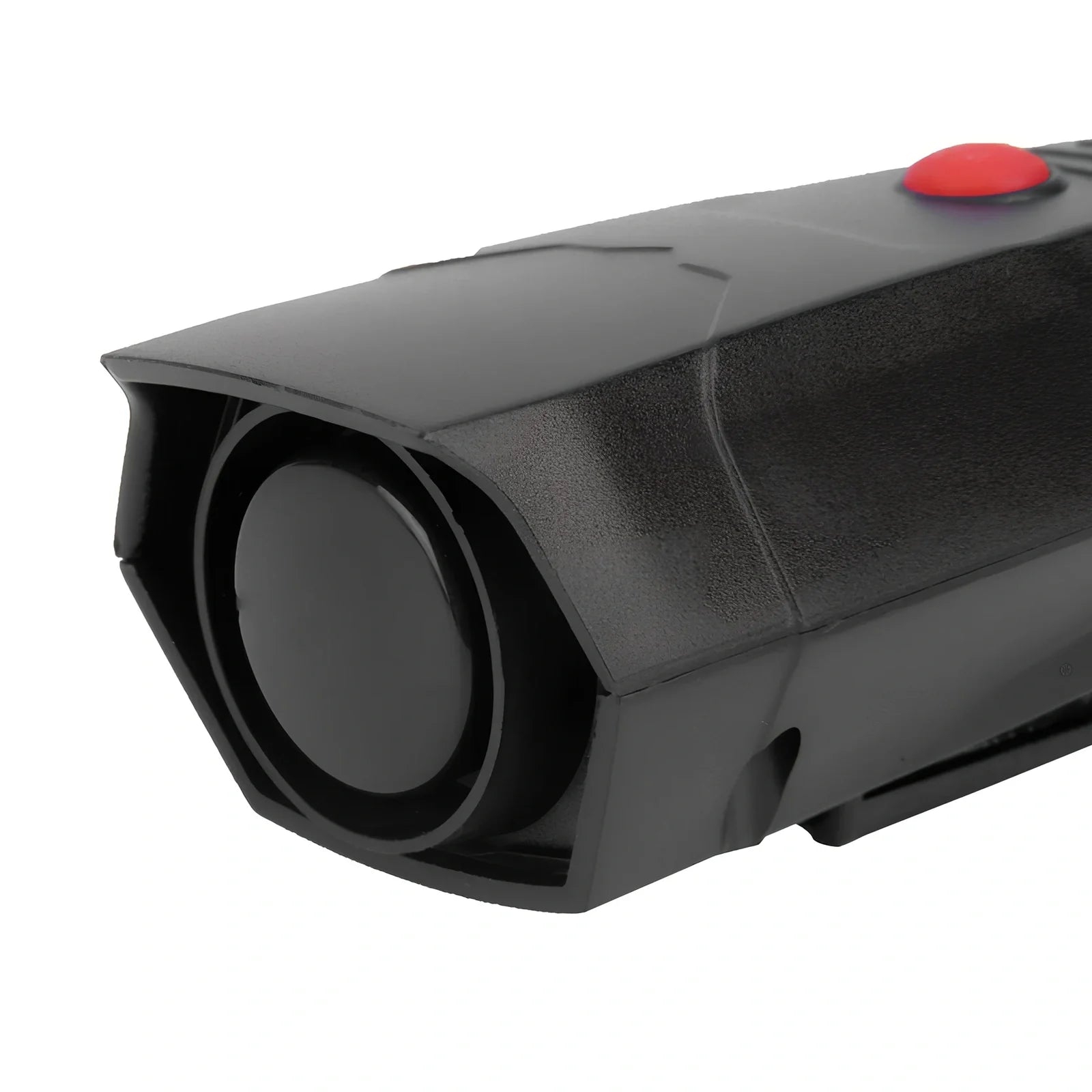 Black bicycle electronic horn measuring 94mm mounted on handlebar