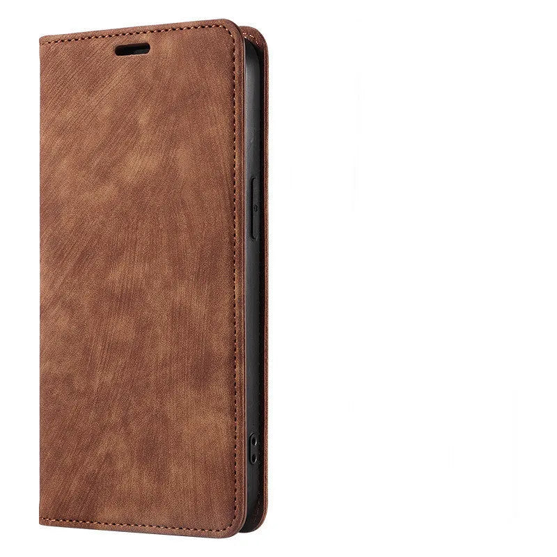 Magnetic flip phone case cover in seven colours for iPhone models with TPU and leather construction