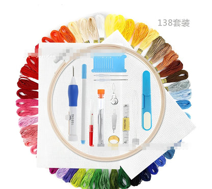 DIY embroidery set box with 50 coloured polyester threads on bobbins, 250g total weight, including butterfly pattern model 177