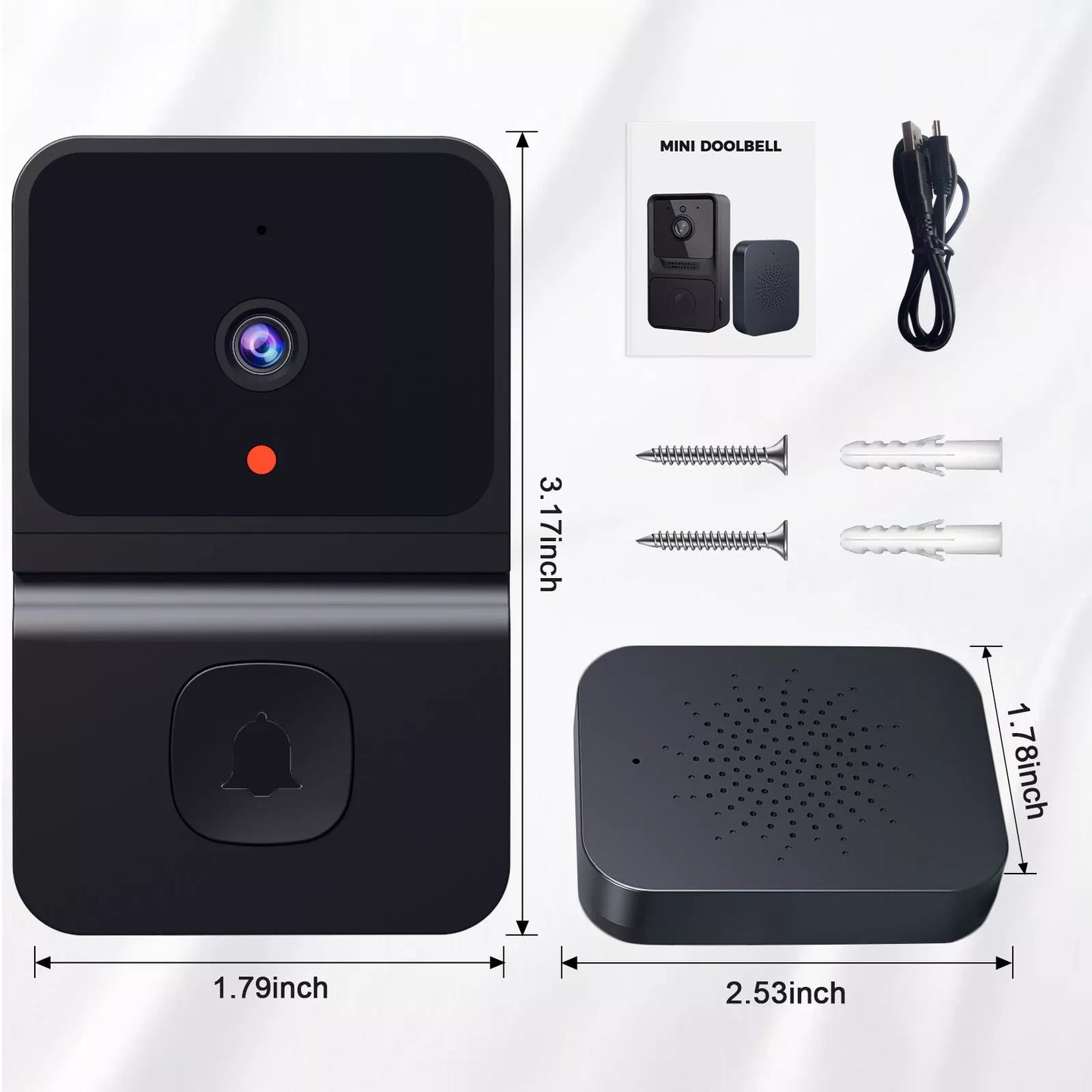 Intelligent Visual Doorbell Surveillance Camera in black and white options