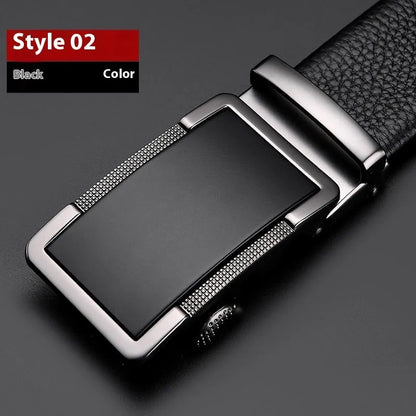 Men's leather belt with automatic alloy buckle in gold, gun black, or silver colour