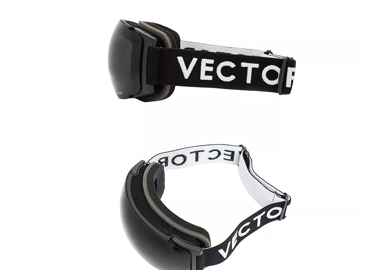 Compass ski glasses with anti-fog lenses and magnetic feature in army green, black, orange, and blue