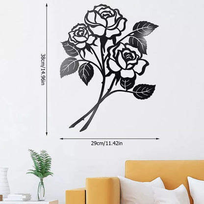Black iron rose art wall decoration with intricate design