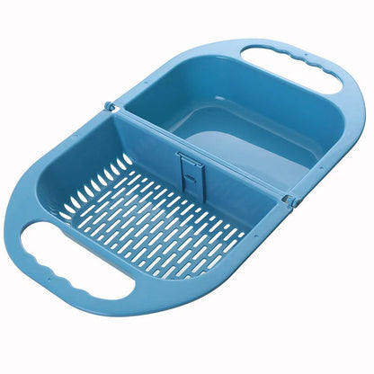 Folding drain basket for efficient fruit and vegetable cleaning with handle