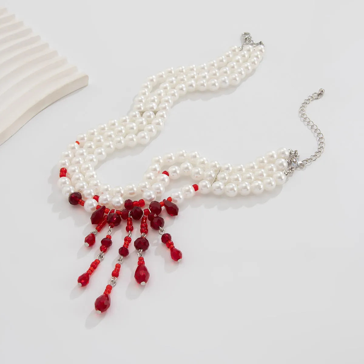 Halloween blood drop tassel crystal necklace with artificial crystal pendant on adjustable chain
