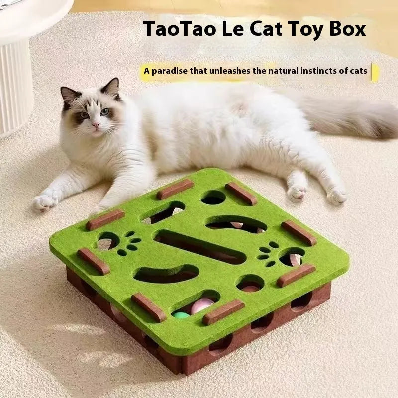 Felt cat toy box for scratching measuring 30cm square with 7.5cm height