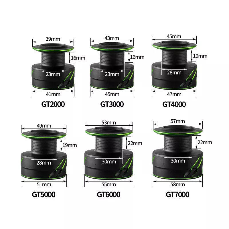 Full metal fishing reel in black with interchangeable handle for left or right hand use