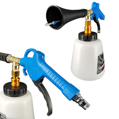 Blue Tornado interior cleaning gun with adjustable tube showing 70-120mm range and 8mm connection